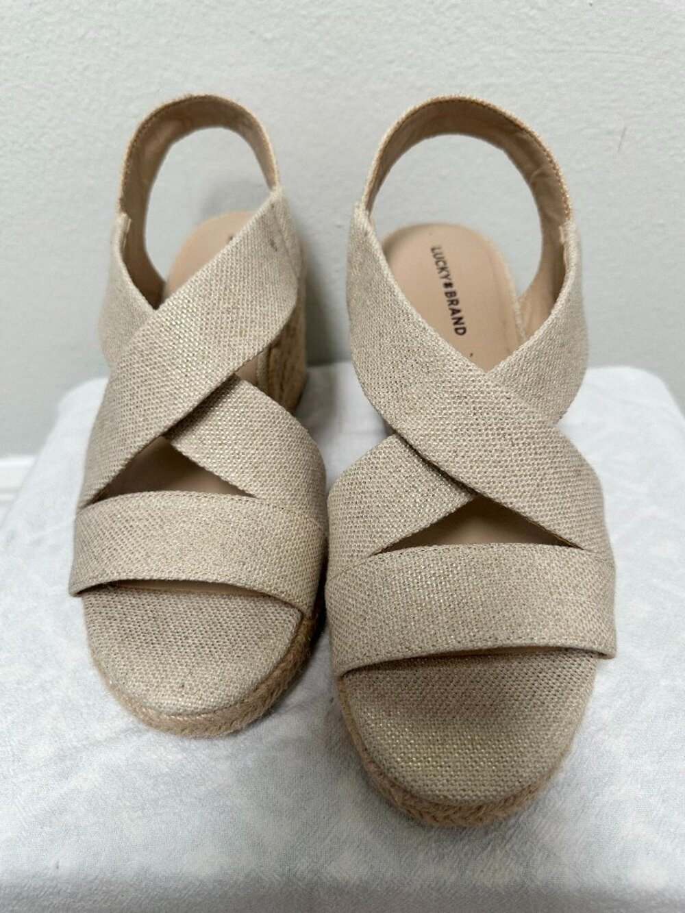 Lucky Brand Gold Beige Espadrille Wedge Sandals Size 8M